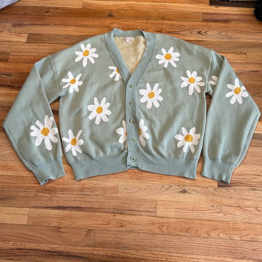 Summer & Rose Daisy Patterned Green Cardigan Flowers Cottage Core XXL Women’s